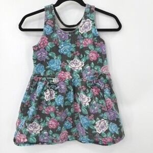 Vintage Sparkle Floral Denim Dress Kids 6X Grunge Cottagecore USA 90s Retro